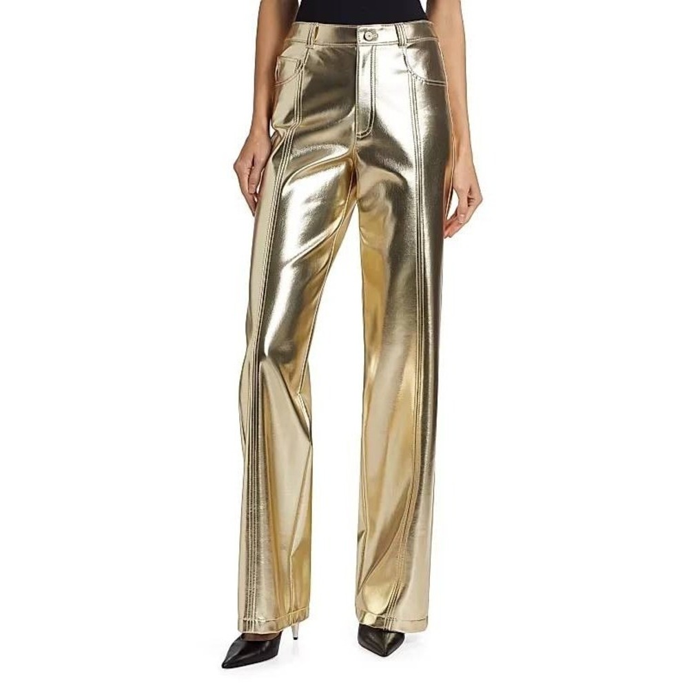 Cinq à Sept‎ Francine Metallic Faux Leather Wide-Leg Pants Size 6